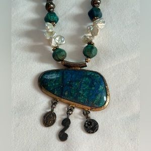 Freshwater Pearl & Chrysocolla Bohemian Necklace